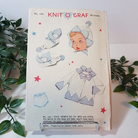 Vintage 1950s Knit O Graf Pattern #125 Pixie Infants Set for Boys and Girls - Picture 2 of 9